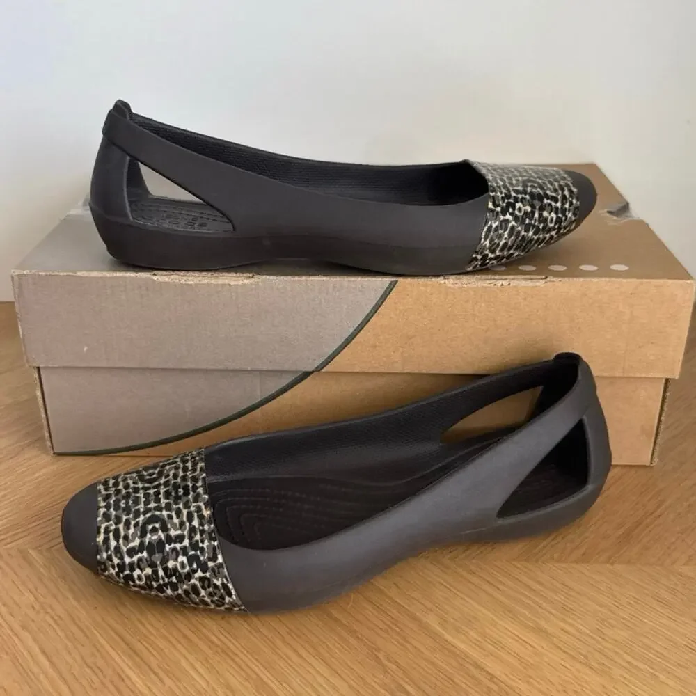 Crocs Sienna Brown Leopard Women Slip On Sandals- SZ 8